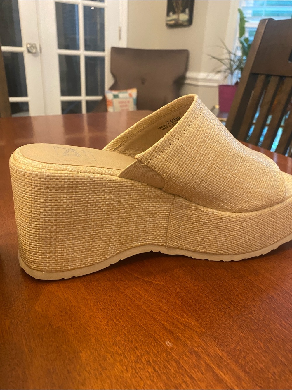 Dirty Laundry Beige Woven Platform Slide Wedges - Picture 6 of 7